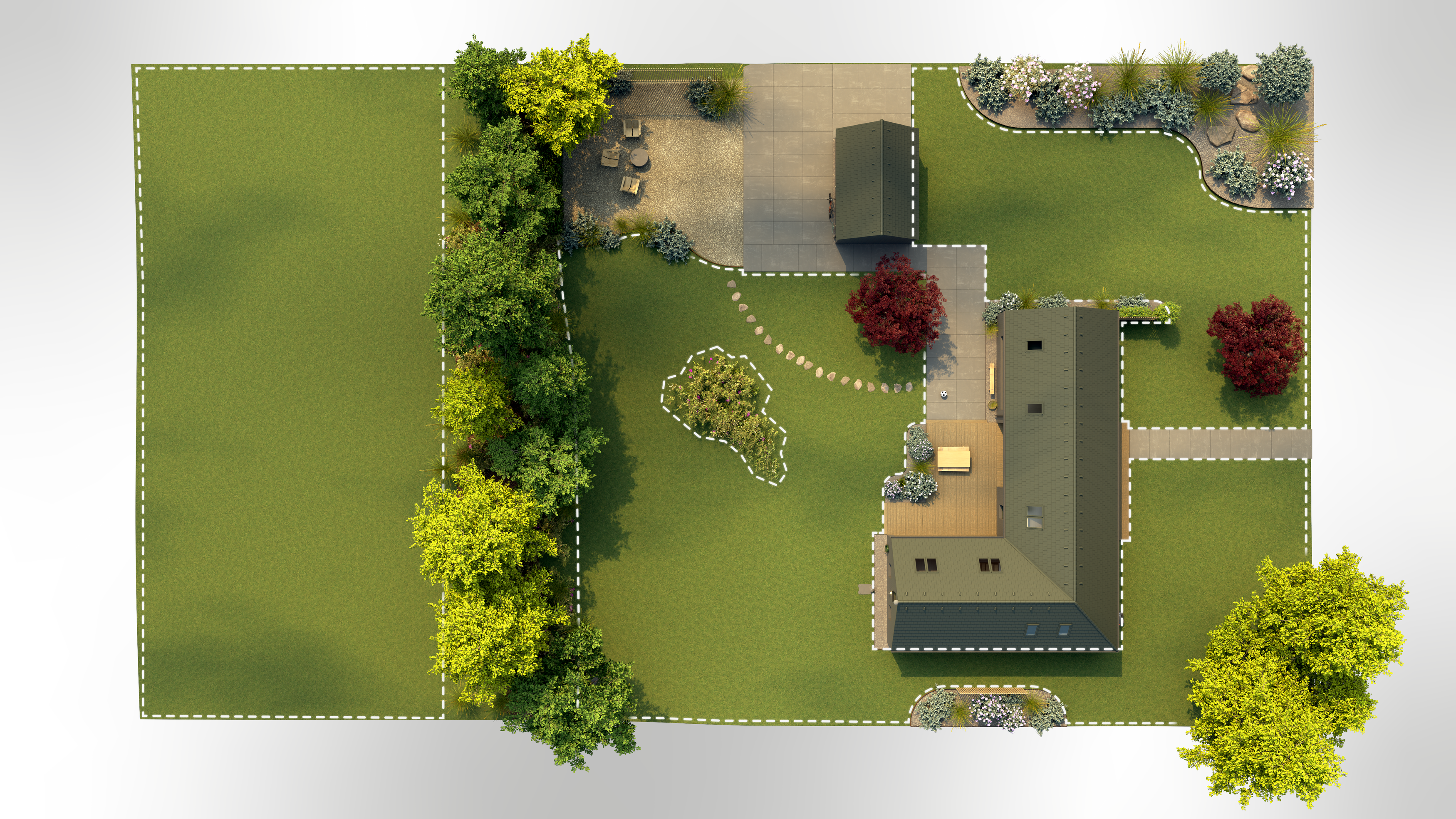If your lawn has two areas that are not connected with a passage for your mower, for example the front and back lawn, then you are able to create a work area in your installation without a transport path. Meaning that you need to manually move the mower between these two areas, and the mower will mow for a selected time or until the battery is empty. image